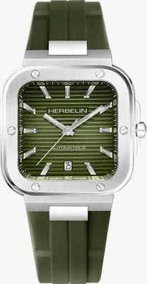 Herbelin Cap Camarat quadrato automatico (39 mm) quadrante verde kaki / cinturino in gomma FKM verde kaki 1646A116CK