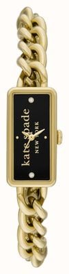 Kate Spade Mostrador com logotipo preto Rosedale (10 mm) / pulseira de aço inoxidável com corrente dourada KSW1793