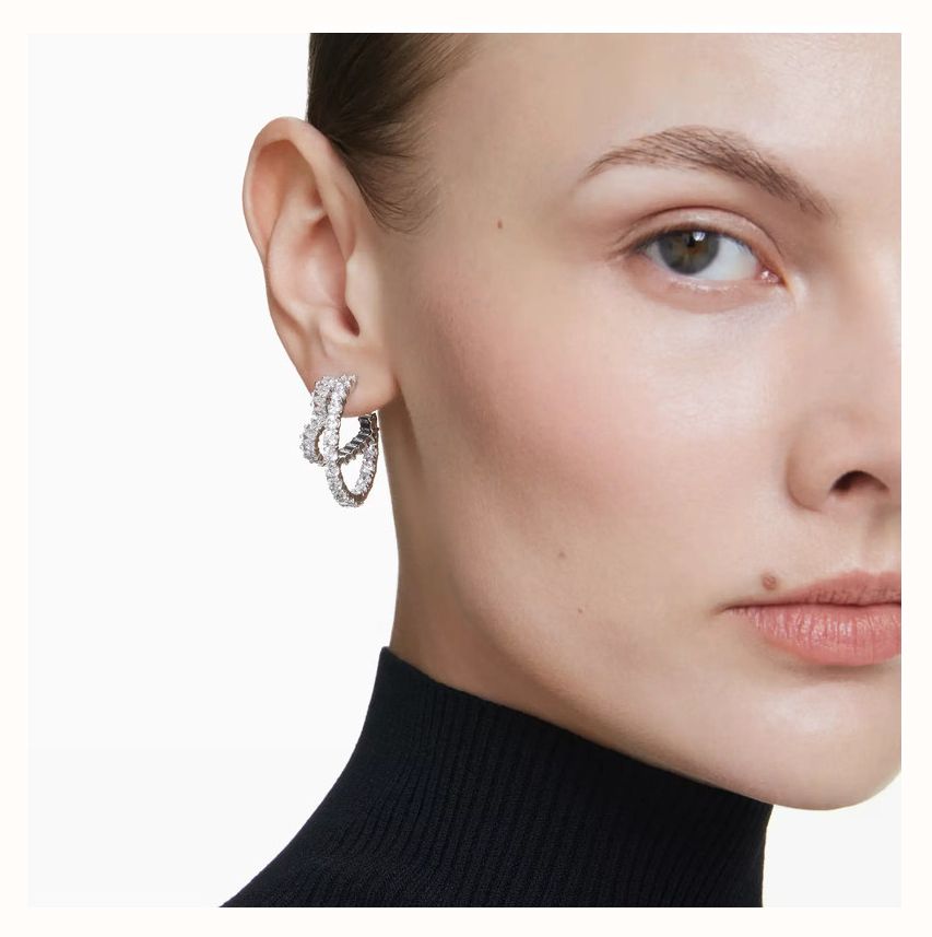 Swarovski Matrix White Hoop Earrings Mixed Cuts, Heart, White