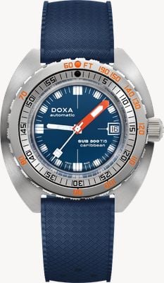 DOXA Sub 300 ti5 Caribbean (42.5mm) ブルーアイコニック文字盤 / ブルーダイブフレックスラバーストラップ時計 823.50.201.32