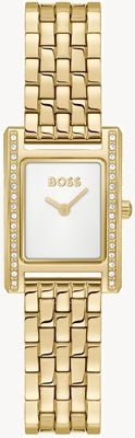 BOSS Lucy Precious (18,5 mm) silbernes Zifferblatt / goldfarbenes PVD-Edelstahlarmband 1502815