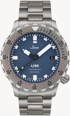 Sinn U50 b tegiment automatik (41mm) matt-blaues Zifferblatt / Edelstahl H-Glied-Armband Uhr 1050.0301 H LINK