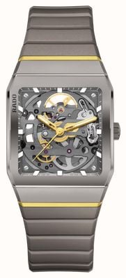 RADO Montre squelette automatique Anatom (32,5 mm), cadran squelette en ruthénium / bracelet en silicone gris R10206109