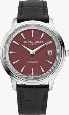 Frederique Constant Classics moneta solarmetre (39mm) burgundowa tarcza ziarniста / czarny skórzany pasek FC-120BRG3S6