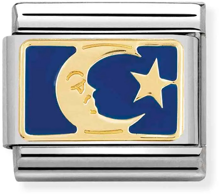 Nomination Classic Blue Moon 18ct Gold & Steel Enamel Charm 030284/45