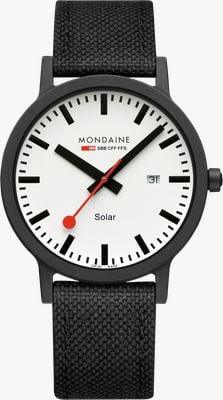 Mondaine Essence solar (41 mm) esfera blanca / correa textil de nailon negra MS1.41910.LB