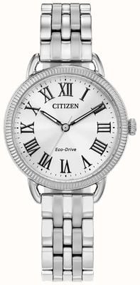 Citizen 女士经典生态驱动白色表盘不锈钢表链 EM1050-56A