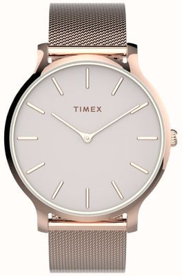 Timex Montre transcend (38 mm) pour femme, cadran rose clair / bracelet en acier inoxydable doré rose TW2T73900
