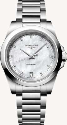 LONGINES コンクエスト ダイヤモンド クォーツ (34mm) ホワイトマザーオブパール文字盤 / ステンレススチールブレスレット L34604876