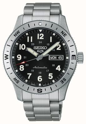 Seiko Montre 5 Sports Field en camouflage noir (41 mm), cadran noir / bracelet en acier inoxydable HDB006K1