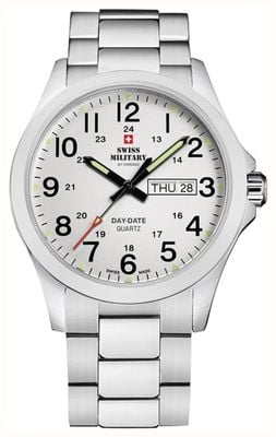 Swiss Military by Chrono Day-date (42 mm) esfera blanca / brazalete de acero inoxidable SMP36040.26