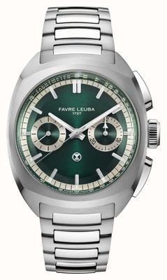 Favre Leuba Chronograf automatyczny Chief (41 mm), tarcza brytyjska wyścigowa w kolorze zielonym z promieniami słonecznymi / bransoleta ze stali nierdzewnej 00.20101.113.03.200