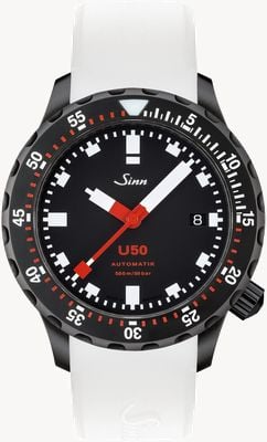 Sinn U50 s | biały pasek silikonowy | zegarek z czarną tarczą 1050.020