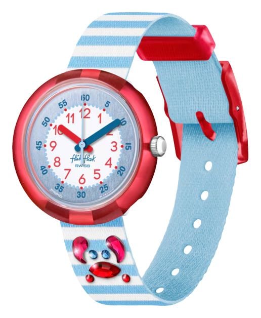 Flik Flak Crabe brillant brillant (32 mm) cadran blanc / montre