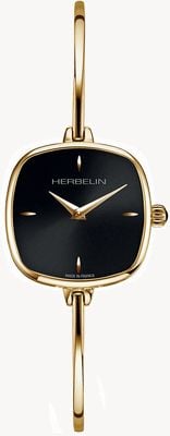 Herbelin Fil Damenarmbanduhr mit schwarzem Zifferblatt und goldenem PVD-Finish 17207BP14
