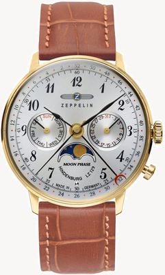 Zeppelin LZ129 Hindenburg Women's Watch | Brown Leather Strap | Gold Case 7039-1