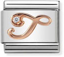 Nomination Classic Letter T 9ct Rose Gold & Steel Charm 430310/20