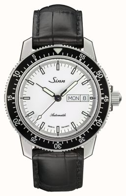 Sinn 104 st sa iw klasyczny zegarek lotniczy z tłoczonej skóry aligatora 104.012 BLACK EMBOSSED LEATHER BLACK STITCHING