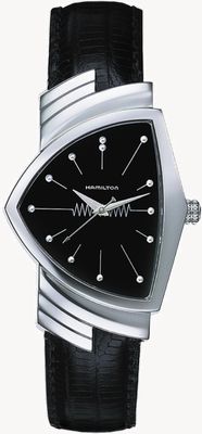 Hamilton Montre Ventura Quartz *Men in Black - 1997, 2012, 2019* (32,3 mm) cadran noir / bracelet en cuir noir H24411732