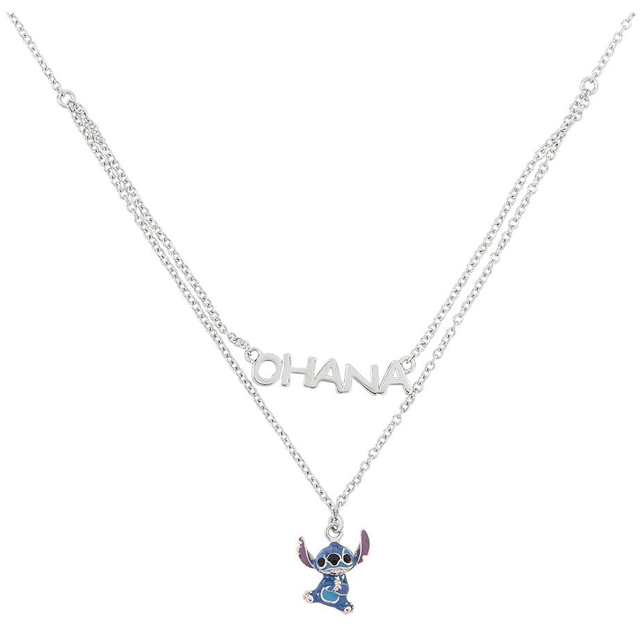 Disney Ladies Silver Stitch and Ohana Double Row Necklace Jewellery