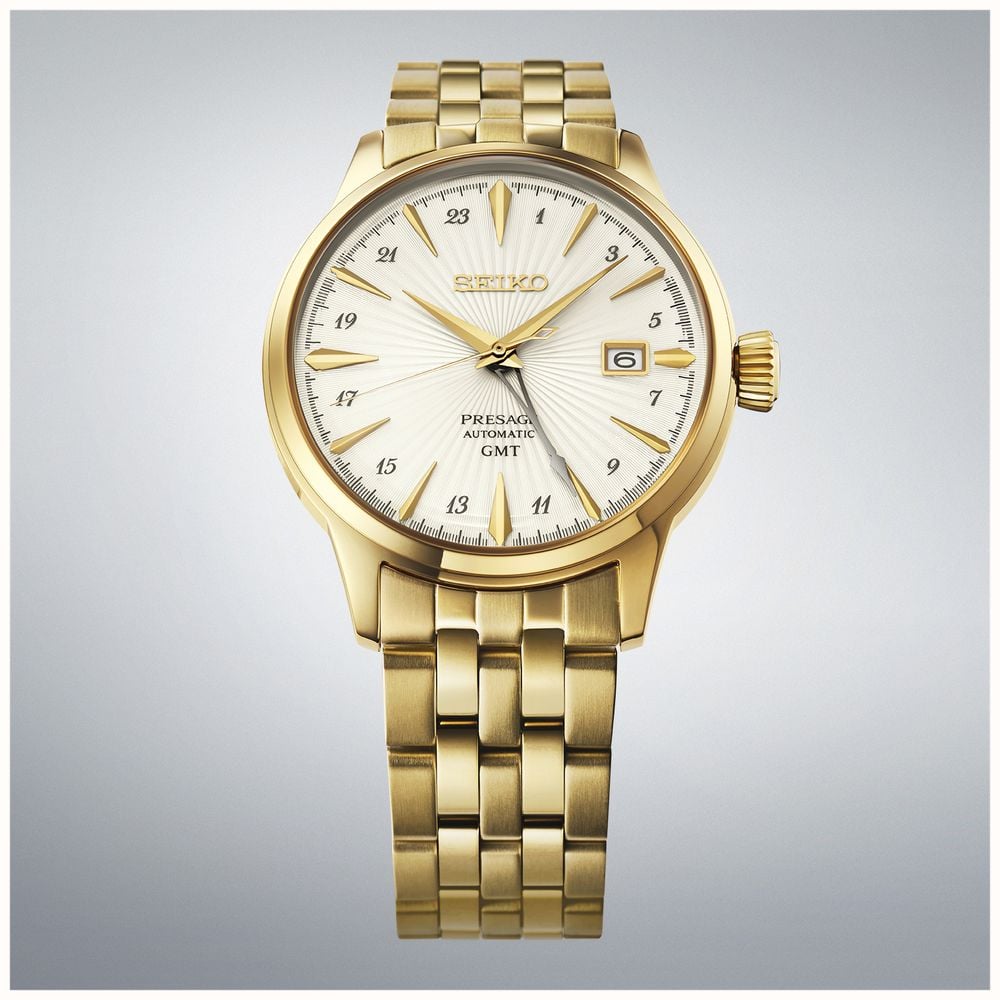 Seiko Presage Cocktail Time ‘Daiquiri’ GMT (40.5mm) Cream Dial / Gold PVD Stainless Steel Bracelet Watch HCB004J1 - autre vue 2