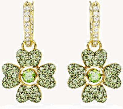 Swarovski Idyllia Drop Earrings Gold Tone Plated Green Crystals 5670664
