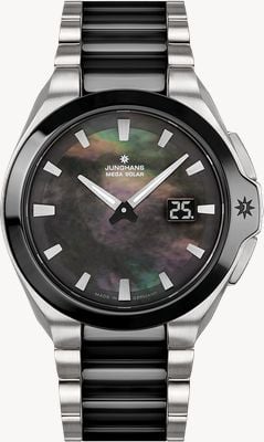 Junghans Montre Spektrum pour femme radio-pilotée (35,6 mm), cadran en nacre, bracelet en acier inoxydable et céramique 15/1602.44