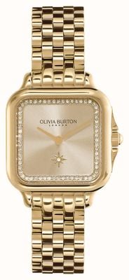 Olivia Burton Esfera cuadrada de champán suave/brazalete de acero inoxidable en tono dorado. 24000084