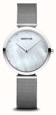 Bering 经典 |珍珠母表盘| 高分辨率照片| CLIPARTO米兰表带 |抛光不锈钢表壳 18132-004
