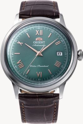 Orient Bambino Automatik (40,5 mm), grünes Zifferblatt / braunes Lederarmband RA-AC0023E30B