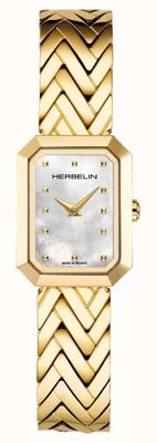 Herbelin 女式 octogône（20.4 毫米）珍珠母贝表盘 / 金质 PVD ​​不锈钢表链 17446BP19