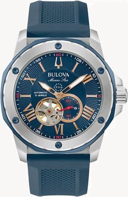 Bulova Herren-Marinestern| automatisch | blaues Zifferblatt | blaues Silikonarmband 98A282