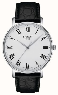 Tissot Reloj para hombre Everytime (40 mm) con esfera plateada y correa de piel negra. T1434101603300