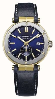 Herbelin Montre Newport à quartz, petite seconde (40,5 mm), cadran bleu / bracelet en cuir bleu 18389T1N35