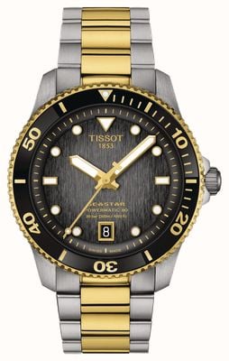 Tissot Seastar 1000 powermatic 80 (40 mm) pour homme, cadran noir / bracelet en acier inoxydable bicolore T1208072205100