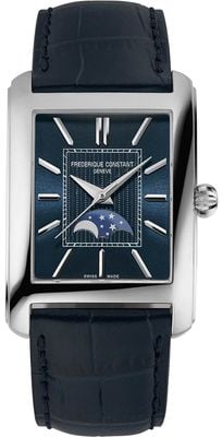 Frederique Constant Montre Carrée à phase de lune automatique (30 mm), cadran bleu / bracelet en cuir bleu FC-333N4C6