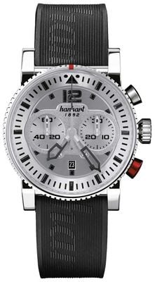 Hanhart Primus Pilot Automatik-Chronograph (44 mm) silbernes Zifferblatt / schwarzes Kautschukarmband - m 740.220-1020