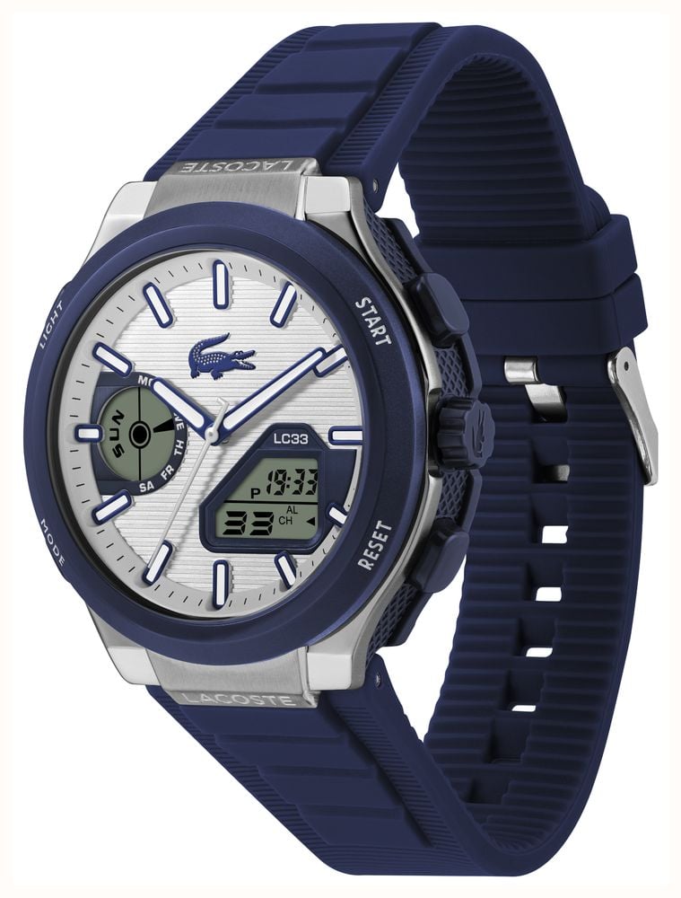 Lacoste Lc33 Dual-Display Multifunction Silver Dial Blue Silicone Strap Watch 2011515 - widok alternatywny 3