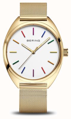 Bering Freedom 经典石英彩虹 (40 毫米) 白色表盘/金色 pvd 钢网和彩虹 nato 表带 127220-40-334