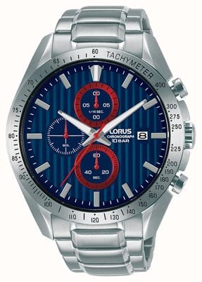 Lorus Cronografo sportivo al quarzo 100m (45mm) quadrante blu / acciaio inossidabile RM307HX9
