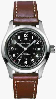 Hamilton Champ kaki automatique (38 mm) cadran noir / bracelet cuir marron H70455533
