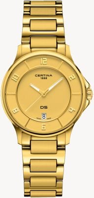 Certina Ds-6女士|石英 |金表盘 |金 pvd 钢手链 C0392513336700