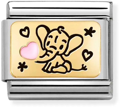 Nomination Classic Pink Elephant 18ct Gold & Steel Charm 030289/03