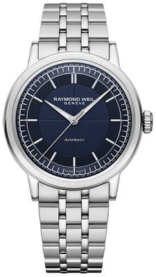 Raymond Weil Millesime automático con segundero central (39,5 mm), esfera azul / brazalete de acero inoxidable 2925-ST-50001
