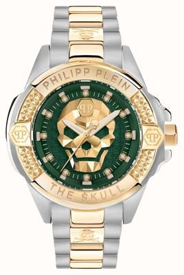 Philipp Plein Бесполые часы $kull с высоким коническим / зеленым циферблатом из двухцветной стали PWNAA0622
