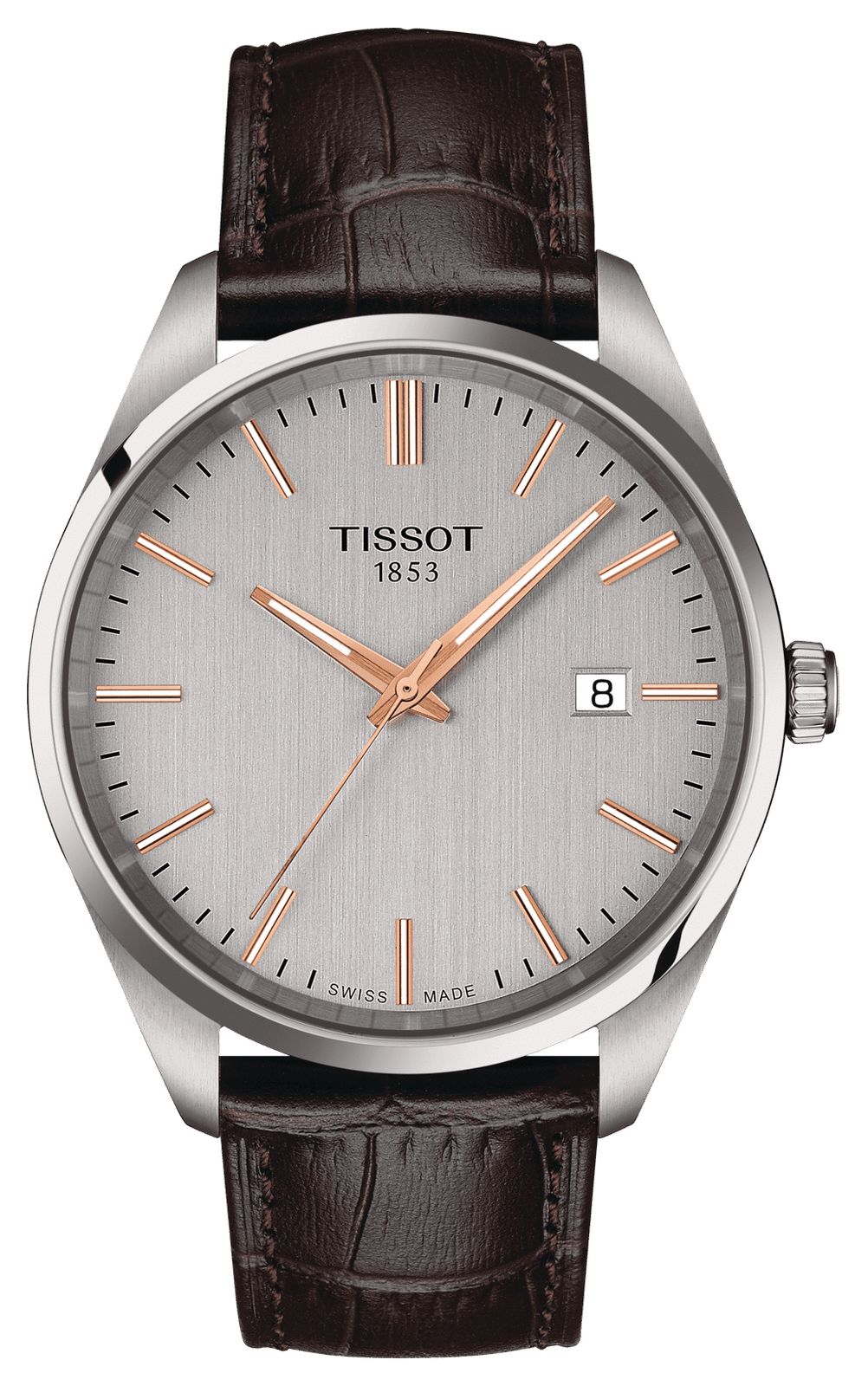 Tissot Pr 100 (40 mm) cadran argentÃ© / bracelet cuir marron montre