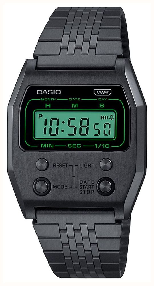 Casio Vintage Digital 35mm Black Digital Dial Black Stainless Steel Bracelet A1100B 1EF