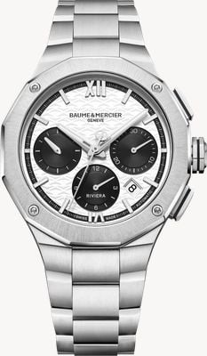 Baume & Mercier リビエラ オートマチック クロノグラフ (41mm) ホワイト ウェーブ ダイヤル / ステンレススチール ブレスレット 10827