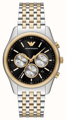 Emporio Armani Quarz-Chronograph (41 mm), schwarzes Zifferblatt / zweifarbiges Edelstahlarmband AR11713