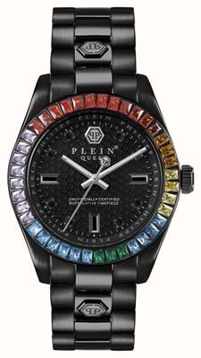 Philipp Plein $treet couture queen (36 mm) mostrador preto / pulseira de aço inoxidável pvd preto PWDAA0921